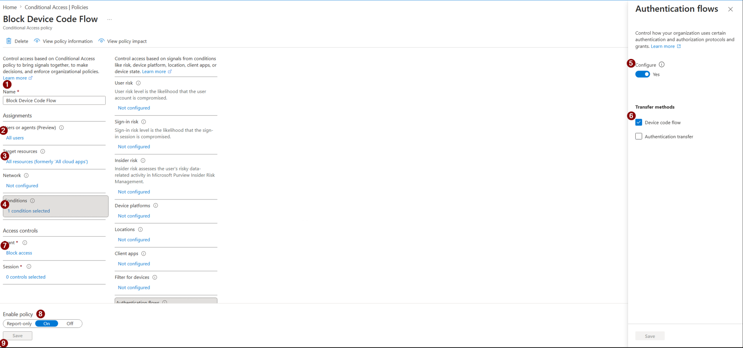 Block Device Code Flow Conditional Access Policy